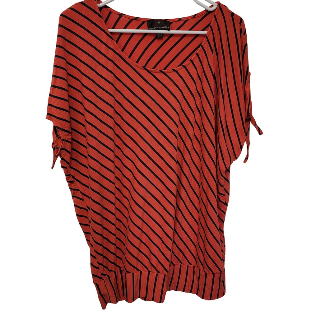 FENN‎ WRIGHT MANSON Womens XL Orange Black Stripe Dolman Sleeve Tie Detail Tunic